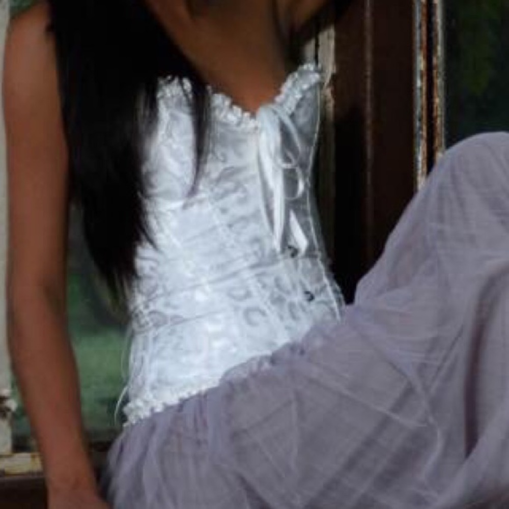 White Corset with Ribbons Ruffles Small - Picture 1 of 1